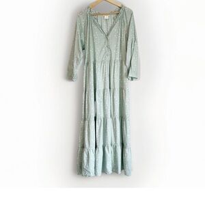 Sweet Magnolia Women’s XXL Sage Floral Tiered Midi Dress Cottagecore Prairie